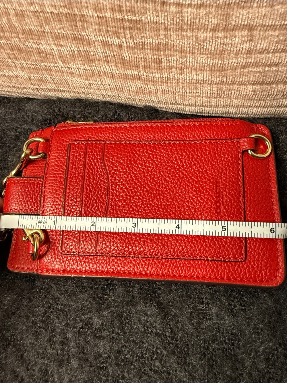 Red Pebbled Leather Phone Crossbody with Gold Chain strap - Picture 7 of 8